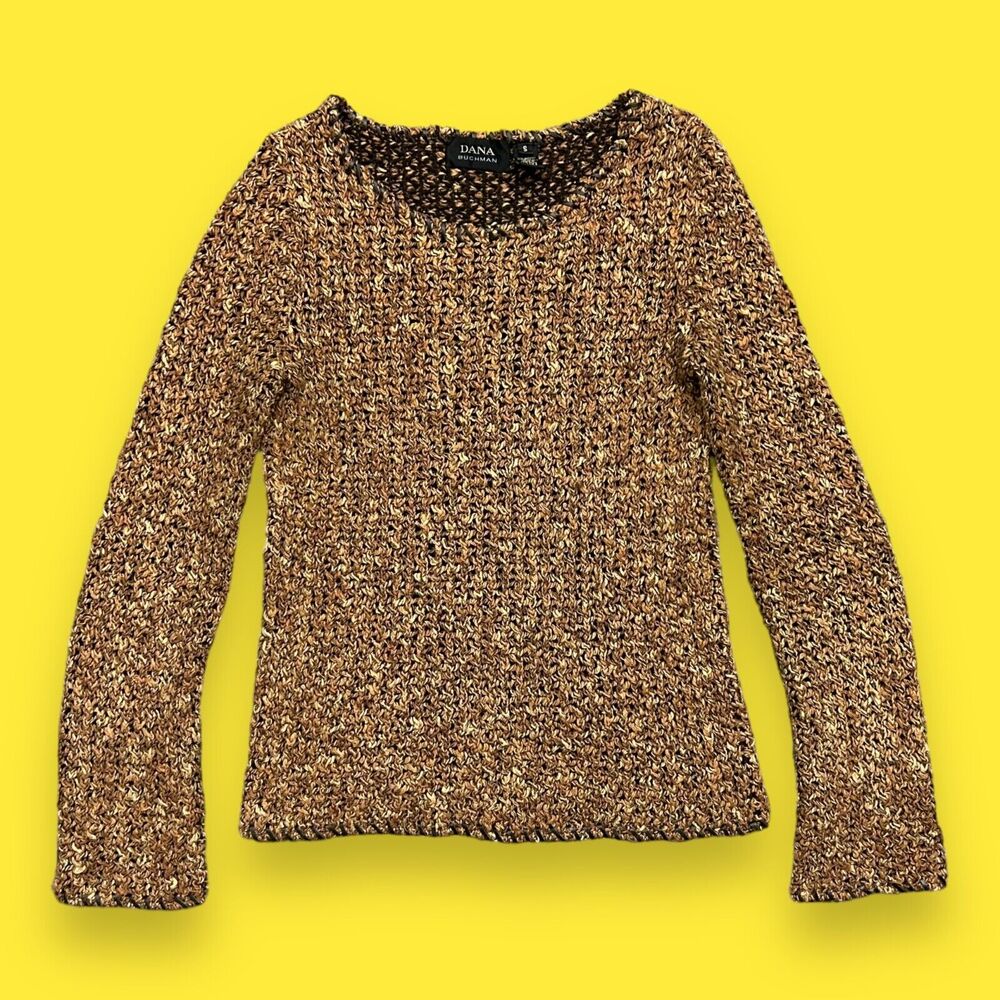 Vintage Dana Buchman Knit Top y2k Pullover Jumper Cotton Wool Blend Brown Small